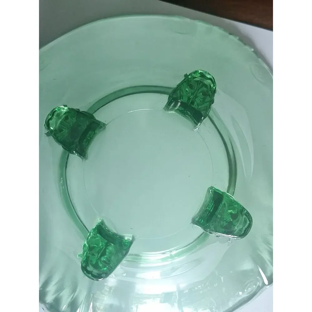 Vintage Fostoria #2470 Green Uranium Glass Four-Toed Console Bowl 11” 1930s